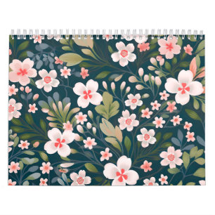 Calendario Elegante patrón floral rosa y blanco