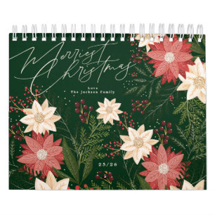 Calendario Elegante Poinsettia Navideña Festiva Navidad