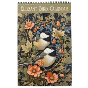Calendario Elegantes aves florales de época 2025