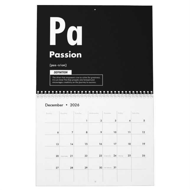 Calendario Elementos del éxito - Motivación del empuje del gi (Dec 2026)