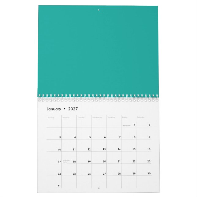 Calendario Elevar el diseño con un fondo verde (Jan 2027)
