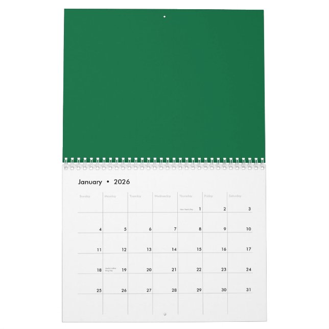 Calendario Elevar el diseño Web con un fondo verde (Jan 2026)