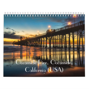 Calendario Embarcadero de la costa en la puesta del sol