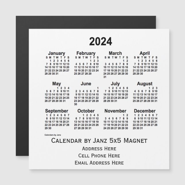 Calendario Empresarial Blanco 2024, por Janz 5x5 M (Anverso/Reverso)