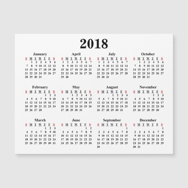 Calendario en blanco 2018 (Anverso)