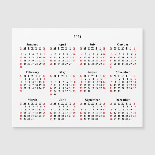 Calendario en blanco 2021 (Anverso)