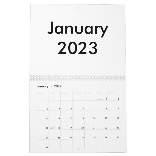 Calendario en blanco 2023 con meses (Jan 2027)