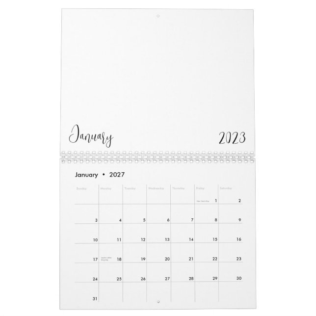 Calendario en blanco 2023 con texto (Jan 2027)