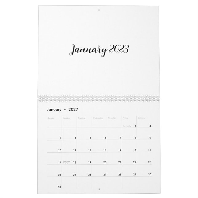 Calendario en blanco 2023 con texto de script (Jan 2027)