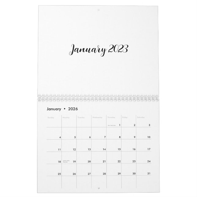 Calendario en blanco 2023 con texto de script (Jan 2026)
