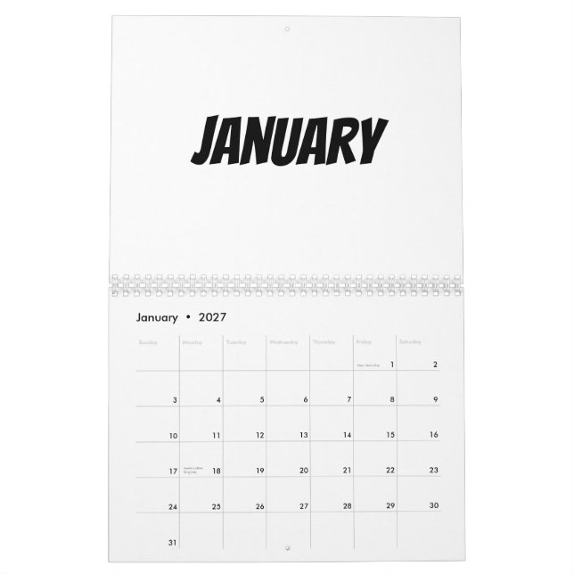 Calendario en blanco 2023 - Personalizado con vaca (Jan 2027)