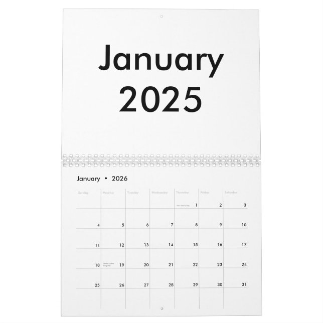 Calendario en blanco 2025 con meses (Jan 2026)