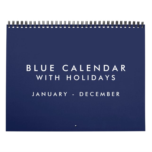 Calendario en blanco azul con vacaciones 12 meses (Tapa)
