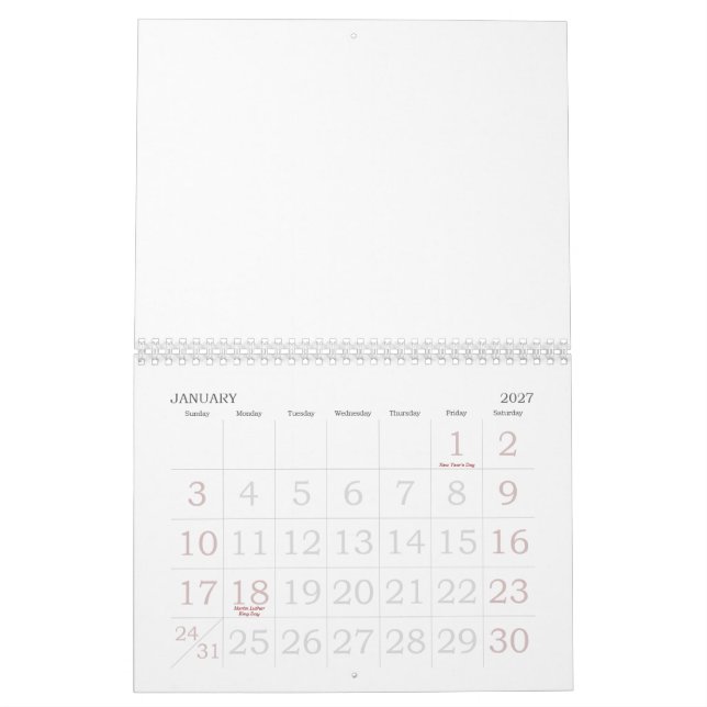 Calendario en blanco de 2015 con números grandes d (Jan 2027)