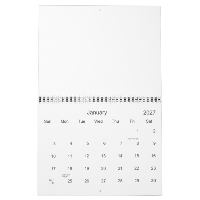 Calendario en blanco de 2015 con vacaciones (Jan 2027)