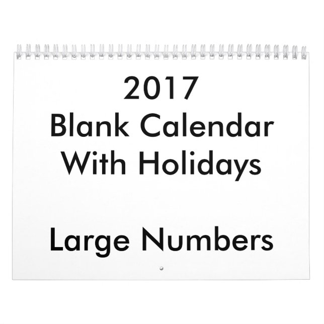 Calendario en blanco de 2017 con números grandes d (Tapa)