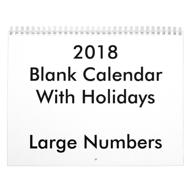 Calendario en blanco de 2018 con números grandes d (Tapa)