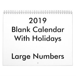 Calendario en blanco de 2019 con números grandes d