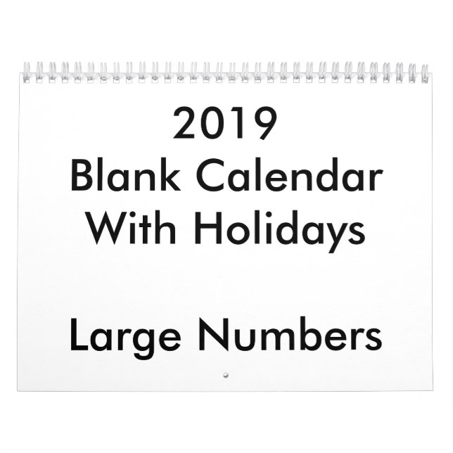 Calendario en blanco de 2019 con números grandes d (Tapa)