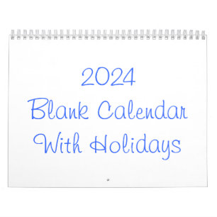 Calendario en blanco de 2024 con vacaciones