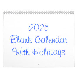 Calendario en blanco de 2025 con vacaciones