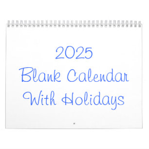 Calendario en blanco de 2025 con vacaciones