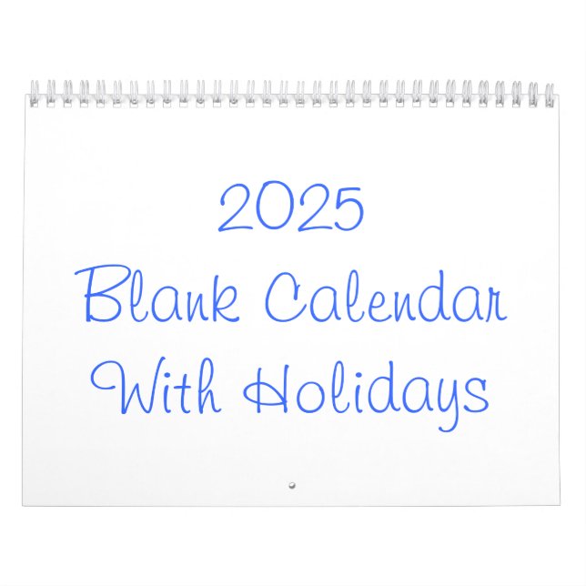 Calendario en blanco de 2025 con vacaciones (Tapa)