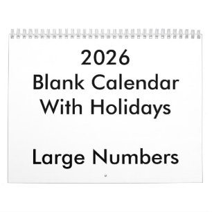 Calendario en blanco de 2026 con números grandes d