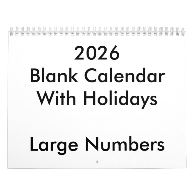 Calendario en blanco de 2026 con números grandes d (Tapa)