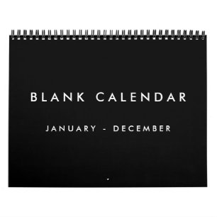 Calendario en blanco negro con vacaciones 12 meses