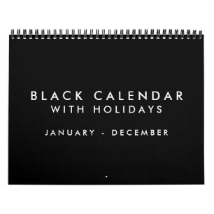 Calendario en blanco negro con vacaciones 12 meses