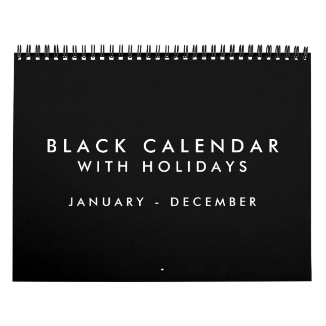 Calendario en blanco negro con vacaciones 12 meses (Tapa)