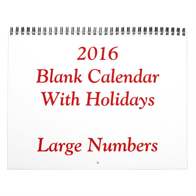 Calendario en blanco rojo 2016 con números grandes (Tapa)