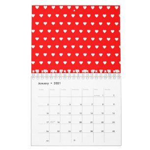 Calendario Encantadores Corazones Blancos Rojos Día de San Va