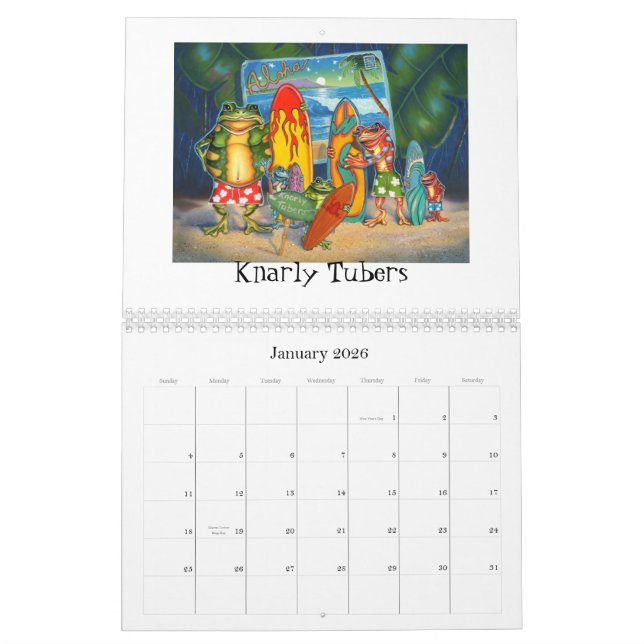 Calendario enrrollado del arte de la rana de Jeff (Jan 2026)