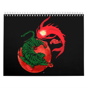 Calendario equilibrio de estilo artístico japonés en yin yang