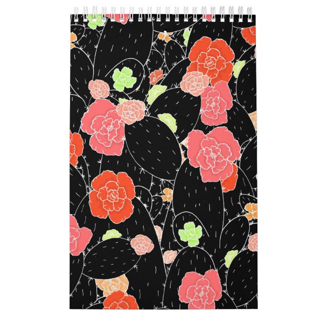 Calendario Esbozo de flor de cactus rosados (Tapa)