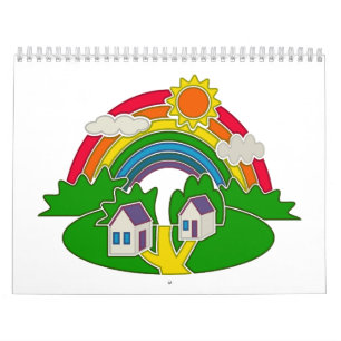 Calendario Escena rural personalizado con arcoiris y casa de 