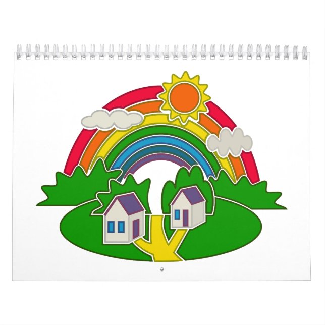 Calendario Escena rural personalizado con arcoiris y casa de  (Tapa)