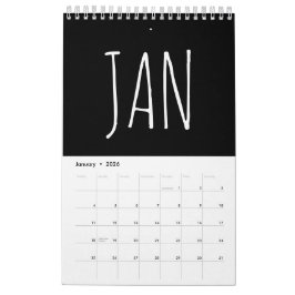 Calendario Escritura de caligrafía con guión en blanco y negr