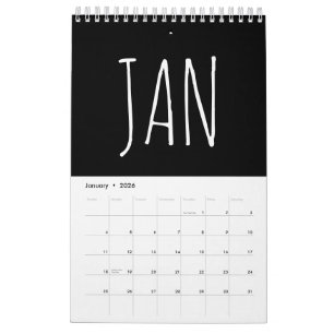 Calendario Escritura de caligrafía con guión en blanco y negr