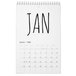 Calendario Escritura de guión simple en blanco y negro 2026