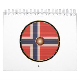 Calendario Escudo Viking Redondo Con Pabellón Noruego.