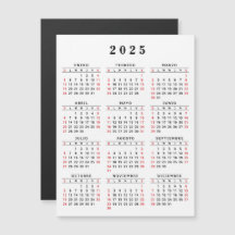 Calendario español 2025 imán rojo blanco negro
