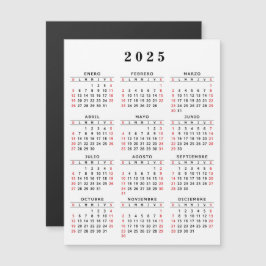 Calendario español 2025 imán rojo blanco negro