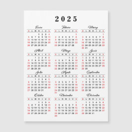 Calendario Español 2025 Rojo blanco negro