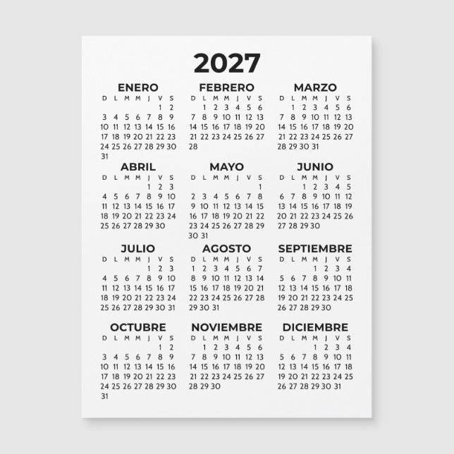 Calendario Español Magnético Minimalista Simple 20 (Anverso)