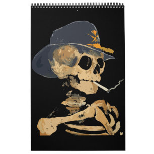 Calendario Esqueleto de vaquero fumando