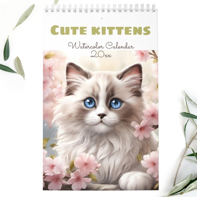 Calendario Estacional de acuarela de Gato Amantes Cute Gatito (Cat Lovers Cute Kittens Watercolor Seasonal Calendar)