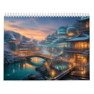 Calendario Estaciones de la linterna de la ciudad onsen